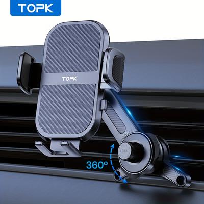 TEMU Topk D46t Extended Arm Car Vent Phone Mount Holder, 3-point Support Extendable Metal Hook Single-hand Operation High Stability Phone Holder For Car