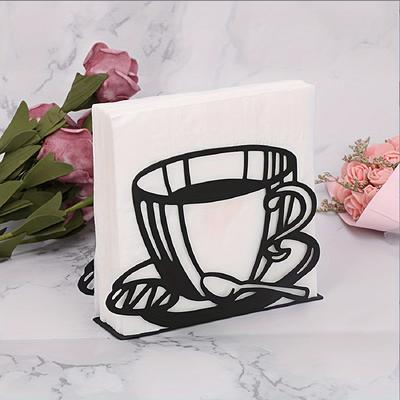 TEMU Elegant Black Coffee Cup-shaped Napkin Holder - European Style Iron Tissue Dispenser For Dining & Kitchen Decor, , Coffee Cup Holder, European Style, Tissue Holder, Furniture Decoration