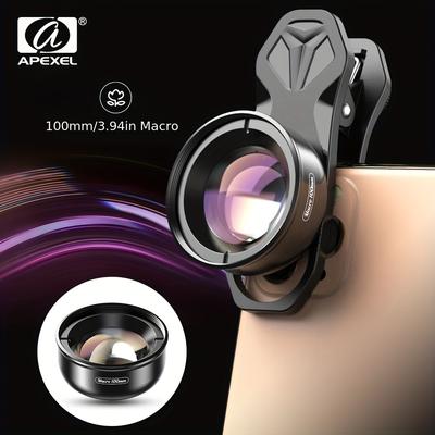 TEMU Apexel 100mm Hd Macro Lens With Cpl Filter - Aluminum Alloy Clip-on Smartphone Camera Lens Attachment For Iphone & Android - Professional Macro Photography Accessory (no Battery Required)