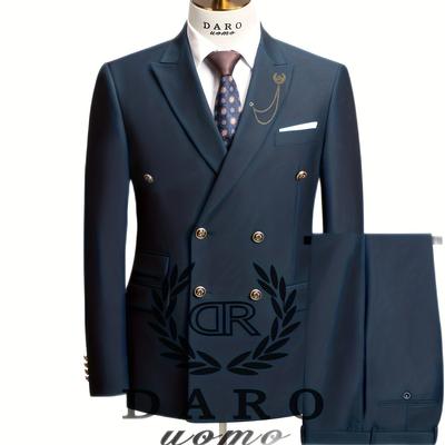 TEMU 2pcs Men's Casual Polyester Suit Set, Lapel Collar, Long Sleeve, Solid Color, Non-stretch Fabric, Regular Fit, With Decorative Pocket, For Spring/summer/fall - Jacket And Pants Combo