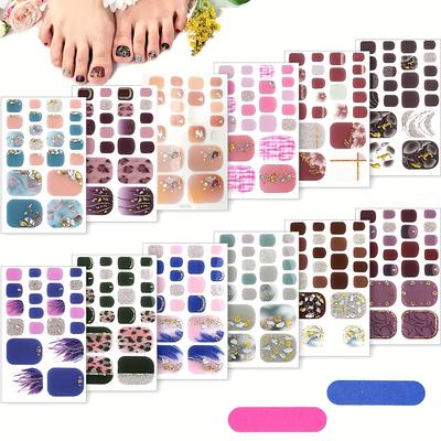 TEMU Ebanku 12pcs Sparkling Toenail Stickers - Self-adhesive, Full Coverage Nail Wraps With Rhinestones & Crystals For Easy Diy