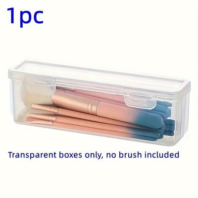 TEMU Portable Clear Makeup Brush Organizer - Dustproof Travel Case For Eyeshadow, Eyebrow Pencils & Nail Tools, Plastic Storage Box With , Diy Crafts, Beading Storage, Beading&jewelry Making