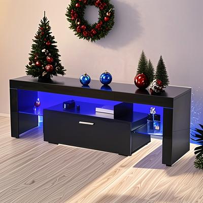 TEMU Fashiontvstandtvcabinet, Entertainmentcenter, Tvstationtv Console, Media Console, With Belt, Remote Control, Toughenedglassshelf, Metal Handle, Canbeplaced In , Bedroom, Black