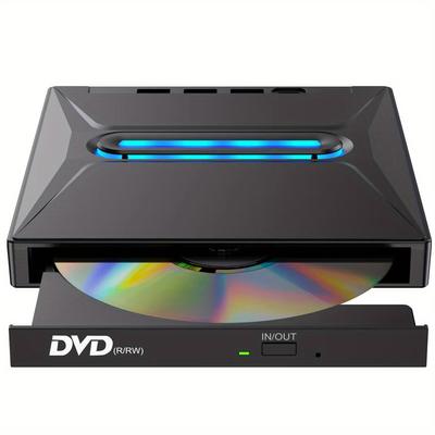 TEMU 2024 New Luminous 3 Usb 3.0 External Cd Dvd Drive, Typ C Portable Cd/dvd+/-rw Drive/dvd Player With Sd Card Reader Cd Rom Burner Compatible With Laptop Desktop Windows