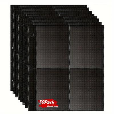 TEMU 50-pack Double-sided Black Trading Card Sleeves - 400/900 Pockets Binder Sheets For Mtg, Baseball, And Gaming Cards - 9-pocket Side Loading Page Protectors, Accessories For Age 14+ - Pp Material