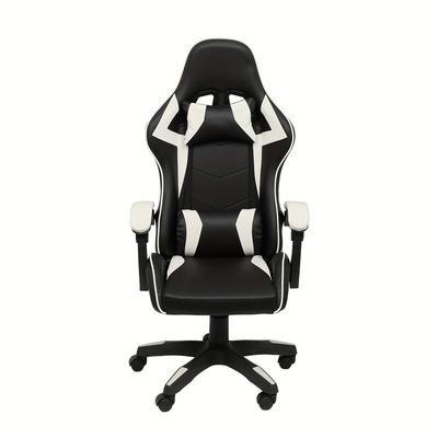 TEMU 1pc Ergonomic Gaming Chair With Adjustable Height, Reclining High Chair With Headrest & Lumbar Support, Swivel Rolling Office Racing Chair On Wheels, White/black, For Gamers & Professionals