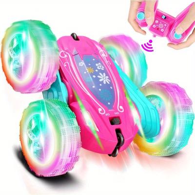 TEMU Remote Control Car For Girls : Pink Rc Car Double Sided Flip Cars With Headlights & Wheellights Rechargeable Toy Car Birthday Gifts For Girl 6 7 8 9 12 Year Old