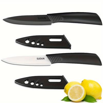 TEMU 2-pieces Paring Knife, Classic 4 Inch Ceramic Paring Knife With Sheath Cover, White And Knives 10cm Blade Kitchen Knife Peeling Knife Vegetable Knife Knife, Sharp Rust Proof Stain Resistant