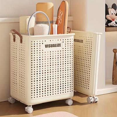 TEMU 1 Large Foldable Laundry Basket Without Cover - Leather, Hand Wash, Solid Color, Versatile Portable Laundry Basket With Wheel For Bathroom And Balcony Storage