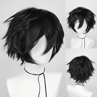 TEMU Synthetic Black Short Straight Cosplay Wig For Party Halloween Carnival