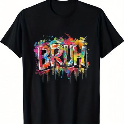 TEMU Boy's T-shirt, Bruh In Sleek Style Youth Tees Casual Short Sleeve Crew Neck Top Summer Clothing