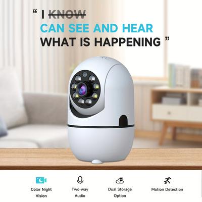 TEMU Smart Wireless Camera With Support, 1080p, 355Â° Pan & Tilt, Night Vision, Motion Detection, Baby/pet Monitor, 2-way , 2.4g Wifi, & Sd Storage