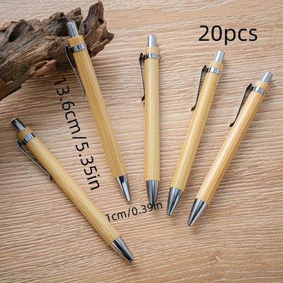 TEMU 20pcs, 20pcs Fashionable Bamboo And Wood Office Ballpoint Black Pen