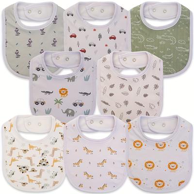 TEMU 8pcs Adjustable Bibs With Snap Closure - Absorbent & Breathable, Mixed Colors, Cartoon Animal & - Ideal For Teething, & Feeding