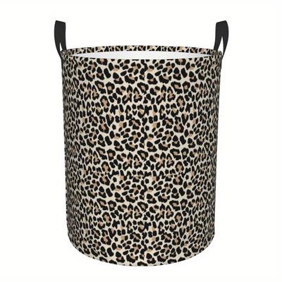 TEMU Large Leopard Print Foldable Waterproof Laundry Hamper With Handles - 16.5