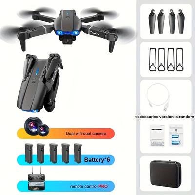 TEMU 5 Battery Aerial Photography Drone E99 Dual Camera Hold Quadcopter Rc Folding Remote Control Aircraft Beginner Christmas Toy Gift, Dhkj