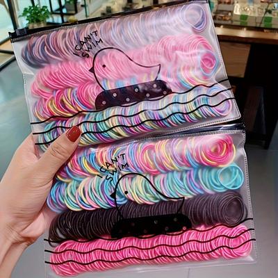 TEMU 600pcs Black Elastic Hair Bands - Polyester Knit Fabric Hair Ties For Adult, Non-slip , Ideal For , Over 15 Years Age Group Recommended