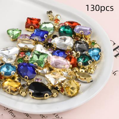 TEMU 130pcs Mixed Rhinestones Kit - Assorted Claw-backed Shapes For Diy Crafts, Shoes, Dresses, Jewelry, And Fashion Accessories