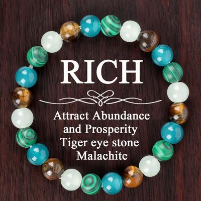 TEMU 1pc 8mm Unisex Wealth And Beaded Stretch Jewelry With Tiger Eye And Malachite Gemstones, And