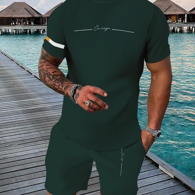 TEMU Casual Sports Suit Breathable Outdoor Casual Men's T-shirt And Five-pants Suit Summer 3d Printing Suit For Adult Men