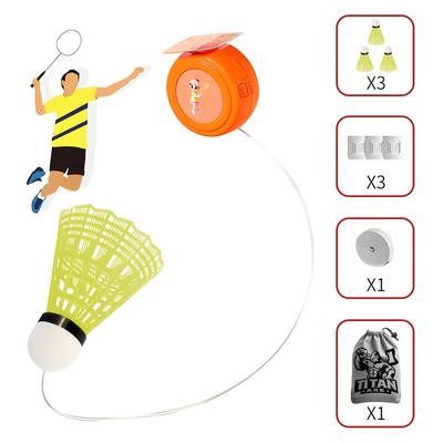 TEMU Professional Badminton Trainer Kit With Adjustable String & Drawstring Storage Bag - Indoor/outdoor Practice, Pvc Material, Orange