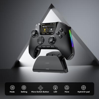 TEMU Interactive Screen Wireless Gaming Controller For Pc/switch/ios//, Hall Effect Stick & Trigger, Rgb Lighting, Remappable Buttons, 1800mah With Charging Dock -black(no Drift)