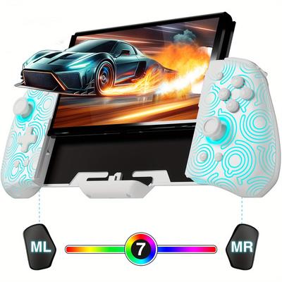 TEMU Funlab Switch Controller, Switch/oled Compatible, Illuminated Pattern Ergonomic Switch Handheld Controller, Gamepad Controller Grip - 7 Led Colours/turbo/ - White