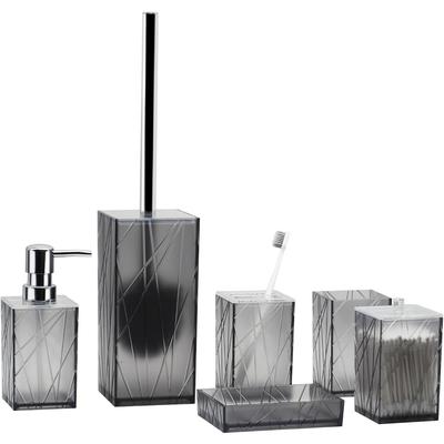 TEMU 6pcs Gray Bathroom Accessory Set, Bathroom Accessory Set, With Soap Dispenser, Toothbrush Holder And Cup, Soap Pan, Toilet Brush And Holder, Transparent Bathroom Accessory Decoration Set