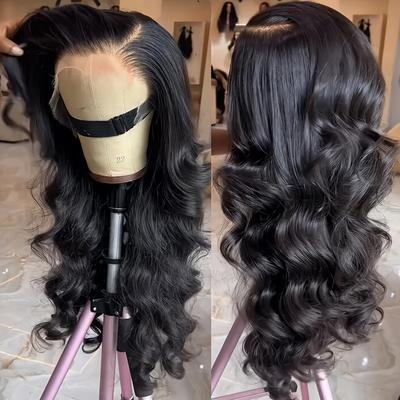 TEMU Elegant Body Wave Lace Front Wig For Women - 13x4 Inch, Heat Resistant Synthetic Fiber With Pre- Hairline, Glueless & Easy To Style, Loose , Daily Party Use