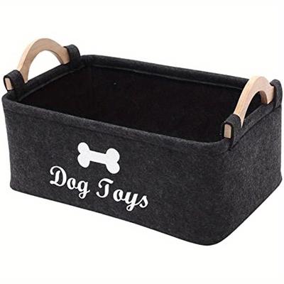 TEMU 1pc Stylish Black Felt Pet Toy Box With White Bone Design - Basket Organizer For Dog Toys, Material, Toy Display, Dog Toy Storage Basket, Pet Toy Box, Chest Organizer