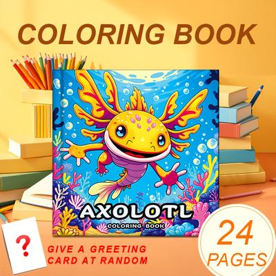 TEMU 1pc Axolotl Coloring Book For Adults, 24 Pages, Single-sided Print, Heavy Paper, Mixed Color, Random Greeting Card Included, Ideal Thanksgiving & Christmas Gift