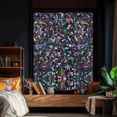 TEMU 1 Roll Vintage Style Pvc Blackout Window Film, Thickness, Static Cling Mounting, Privacy & Uv Protection, Stained Glass Effect, Non-adhesive Thermal Insulation For Home & Bathroom Decor