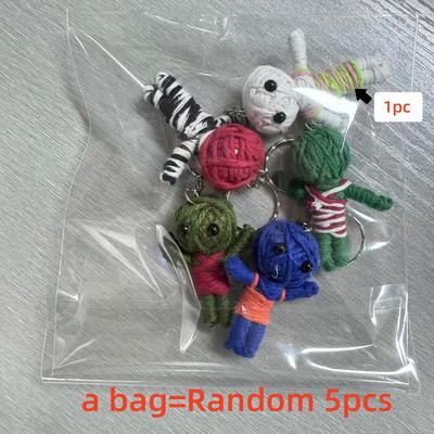 TEMU 5pcs Mini Voodoo Doll Keychains - Cute Knitted Halloween Charms, Bags & Backpacks