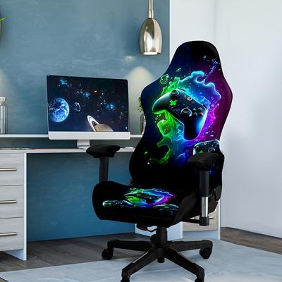 TEMU 1pc Modern Gaming Chair Cover, High- Washable Office Chair Protector With Print, Fabric, Polyester & Spandex , 140-160gsm, For Decor