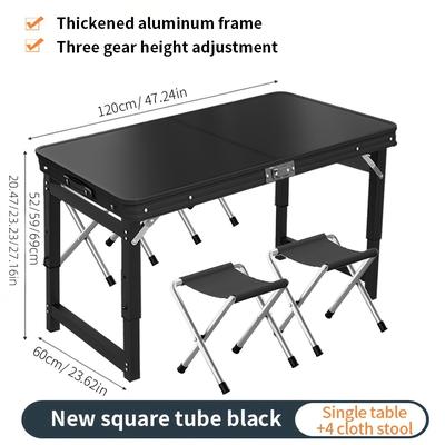 TEMU [compact] Adjustable Height Portable Aluminum Folding Table - Lightweight, & Easy-to-carry With Handle - Camping, Beach, Office, And Outdoor Dining - Black, Camping Furniture