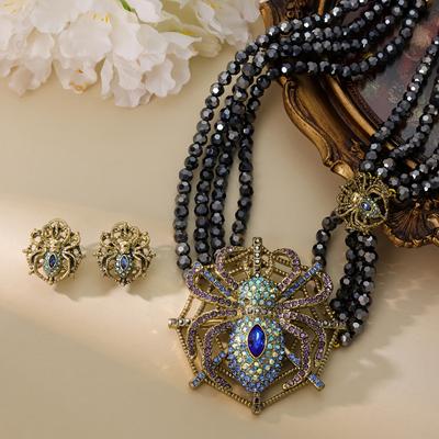 TEMU Elegant Vintage- Set With Sparkling Gemstone Necklace And Earrings, Alloy Construction, Ideal For Parties And Banquets, Vintage Jewelry