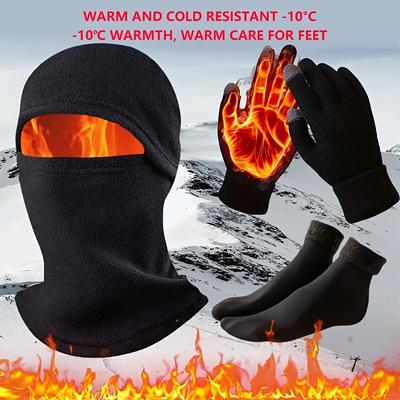 TEMU 3pcs Set: Touchscreen Compatible Gloves, Thickened Windproof Socks, And Ear Protection Mask With Integrated Hat - Polyester, Polyester