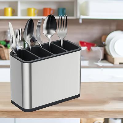 TEMU Stainless Steel Kitchen Utensil Holder - Space-saving Organizer For Chopsticks, Knives, Forks, Spoons, And Cooking Tools With Drainage Holes