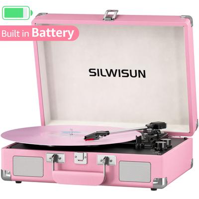 TEMU Vinyl Record Player - Wireless 3-speed Portable Suitcase Turntable With Built-in Speakers & Battery Belt-driven Vinyl Player With Usb-c Rca Out Pink For Home & Outdoor