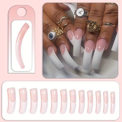 TEMU Of 240pcs Set Of European And American Press-on Wear Nails, Fashionable And Pink Curved Type Long Fake Nails With Super Texture, Suitable For Girls And Women To