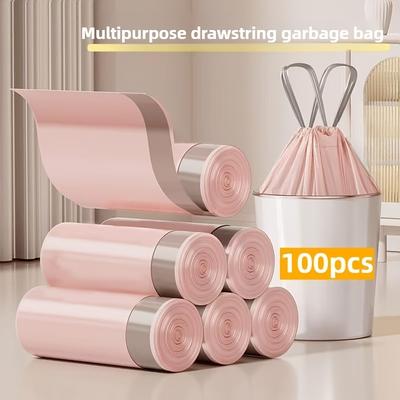 TEMU 100pcs Extra Thick Leak-proof Drawstring Trash Bags - Versatile Pink Plastic Garbage Room, Bedroom, Bathroom, Kitchen & Outdoor Use - & Convenient Cleaning Supplies