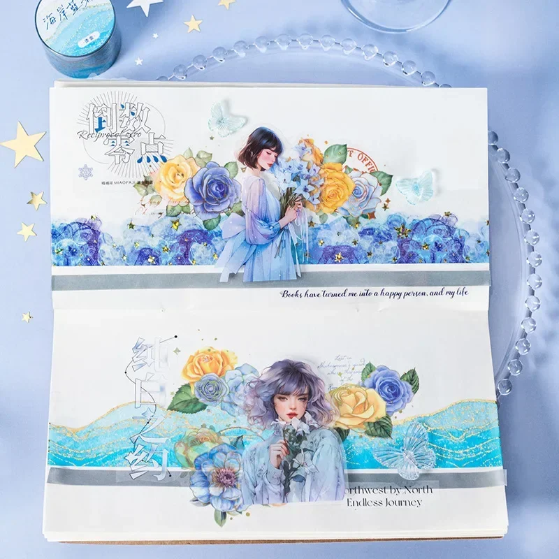 1 Rolle Land Bronzing Tape Farbklebstoffe PET-Handbuch Aquarell Swoosh Lila Gold Sterne Himmel Scrapbook-Rückseite 35 mm * 2 m