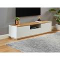 Mobile TV 2 ante e 1 cassetto MDF laccato Bianco, Bianco e rovere - AMANI