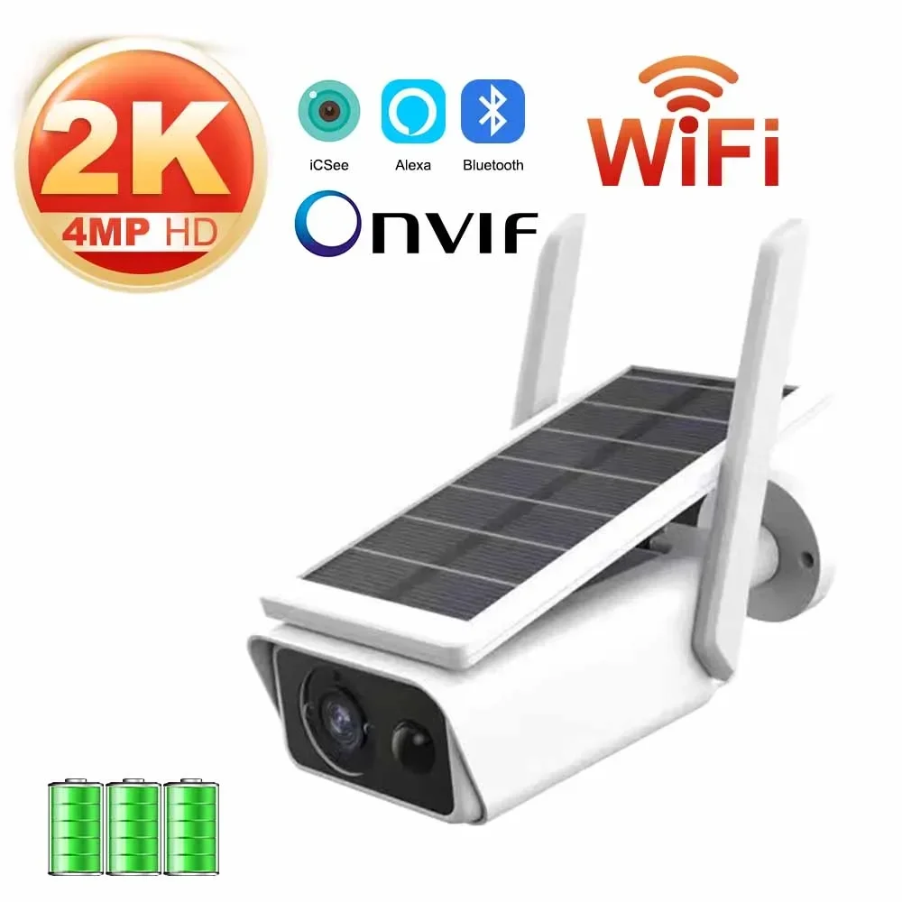 2K 4MP Wifi Solar Kamera Drahtlose Batterie Betrieben Outdoor 4MP IP Kamera IP66 PIR Video Überwachung Sicherheit Bullet Kameras Image