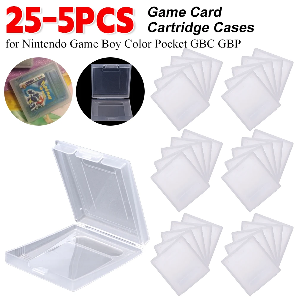 Custodie per cartucce di carte da gioco in plastica da 25-5 pezzi scatole portaoggetti trasparenti con copertura antipolvere per Nintendo Game Boy Color Pocket GBC GBP