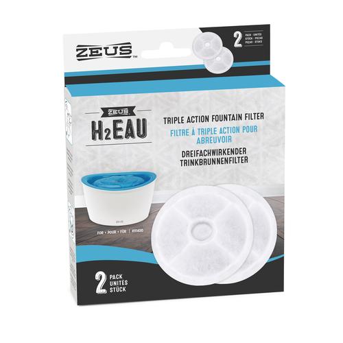 Fontaine à eau cascade de Zeus, accessoires en acier inoxydable : Filtre de remplacement tripe action H2EAU (2 unités) pour chien