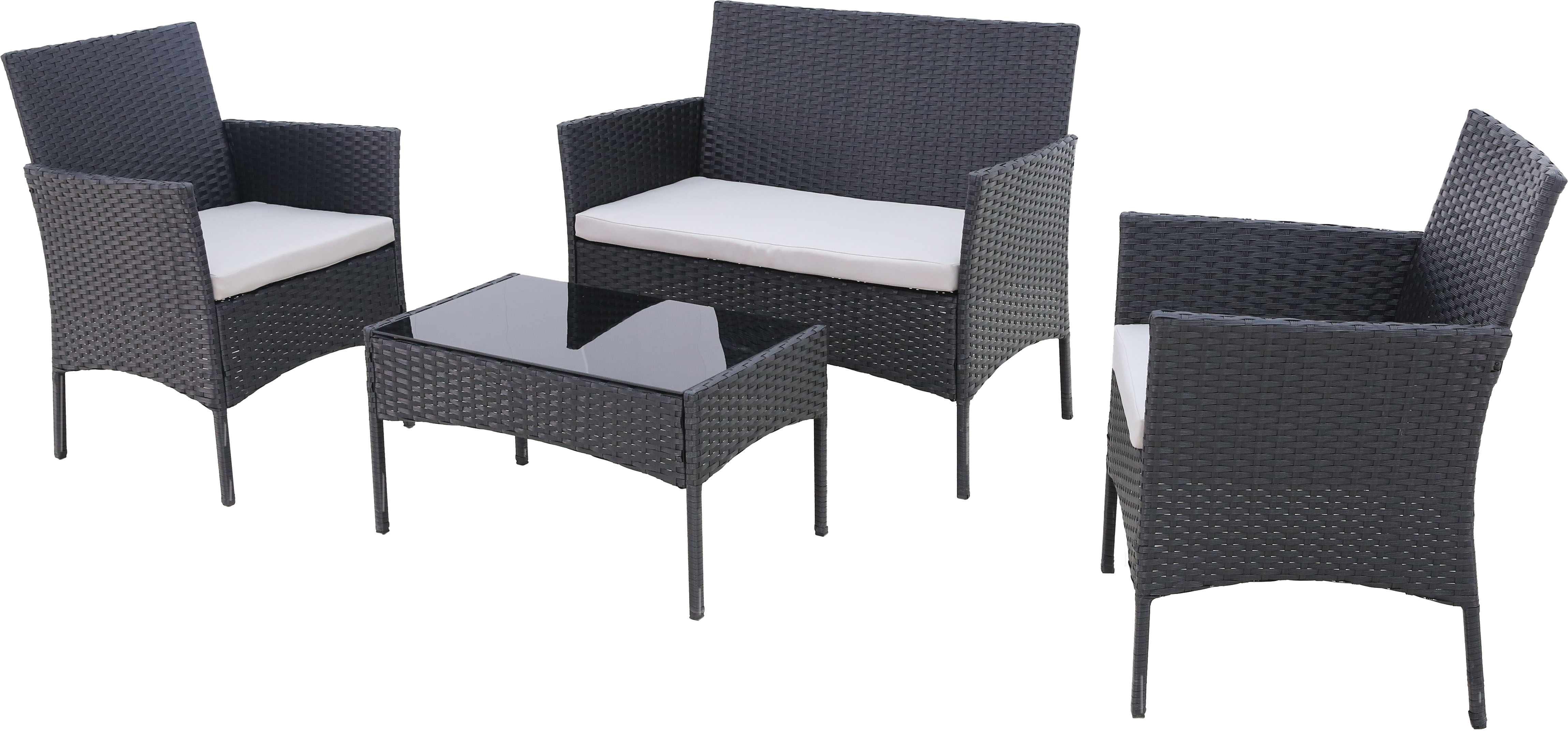 Gartenlounge-Set KONIFERA "Balkonset »Palma«", schwarz (schwarz, beige,), Stahl, Sitzmöbel-Sets, Stahl/Polyrattan Image