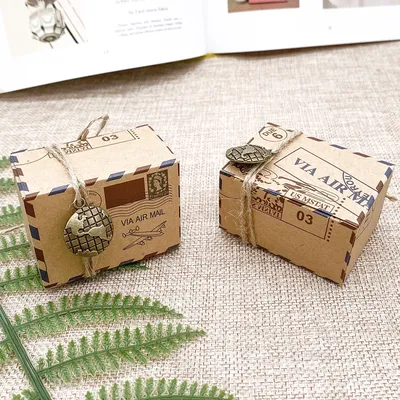 25 pcs Event Souvenirs Boxes Kraft Travel Theme Air Mail Wedding Favor Gift Box Candy Pack Festive Party Supplies caja de regalo