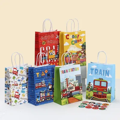 StoBag, Train-Themed Reusable Paper Gift Tote Bags, 12/30pcs, Perfect for Kids' Birthday Parties