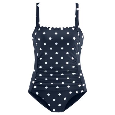 Badeanzug LASCANA "Jada", Damen, Gr. 48, Cup E, blau (marine, weiß), Microfaser, Polyamid, Microfaser, gepunktet, Badeanzüge, mit Wellenkante und Shaping-Effekt Image